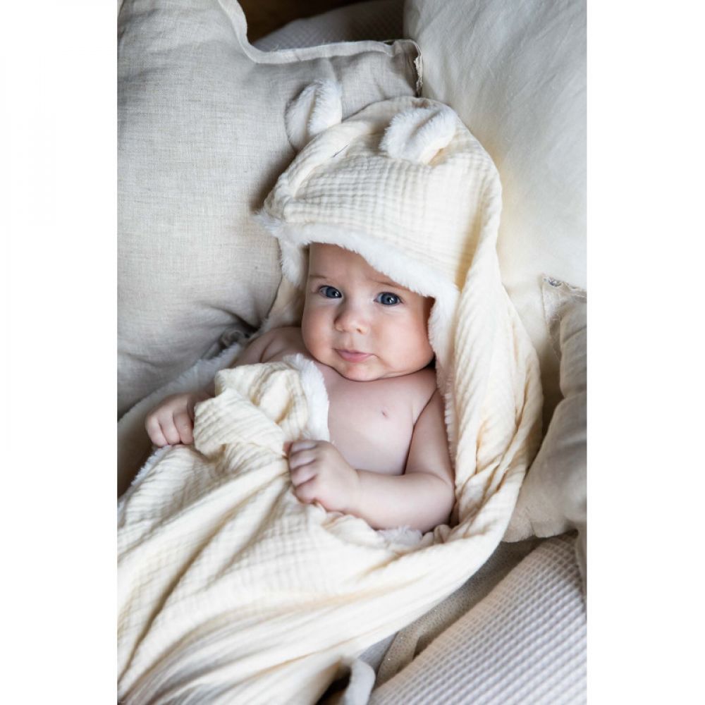 COUVERTURE POLAIRE MANTA TEDDY IVORY POWDER -Babyshower