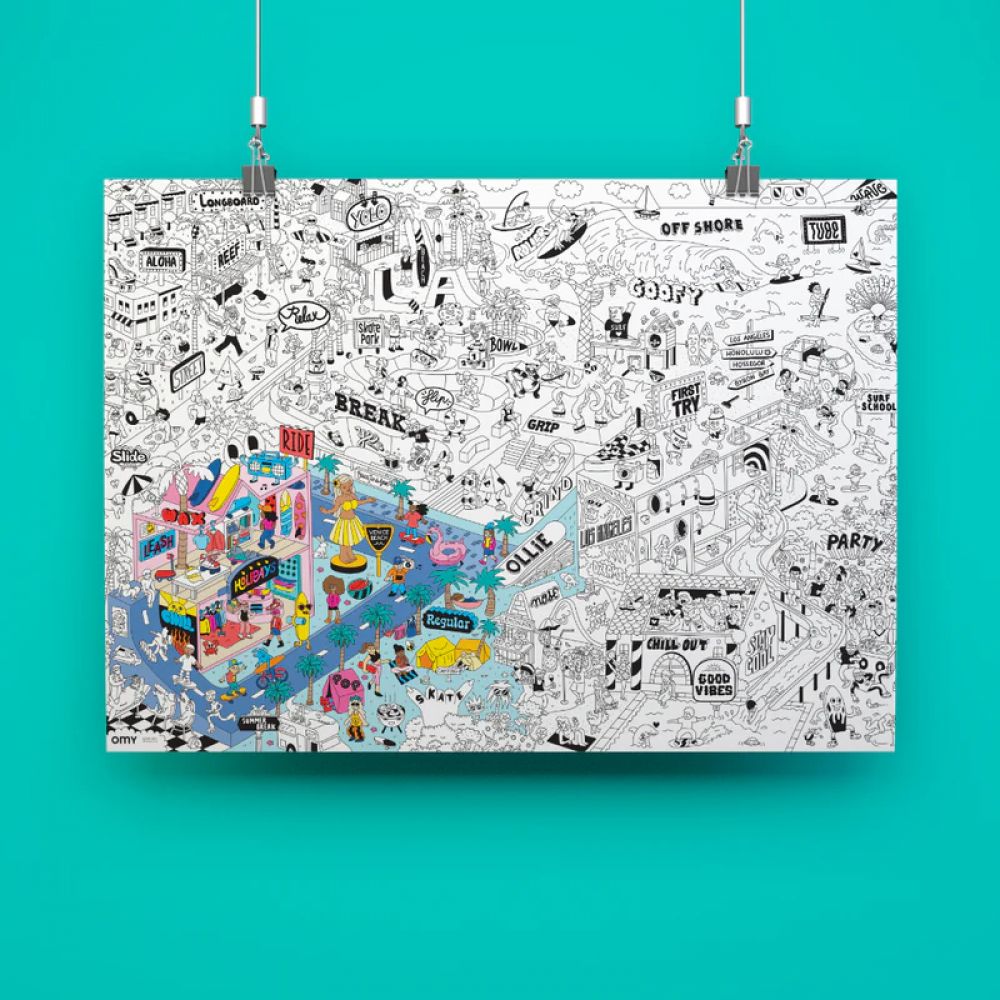 POSTER GEANT A COLORIER - SURF & SKATE