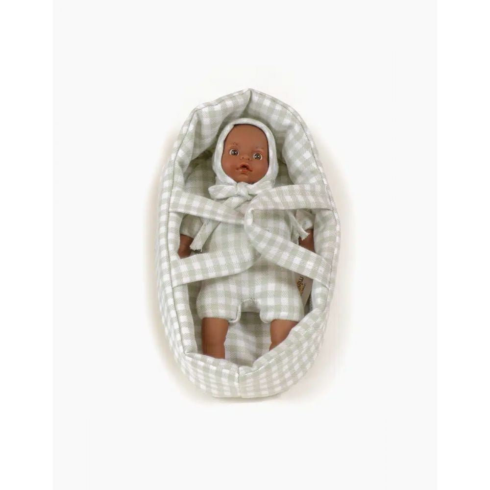 MINIS – PIO AUX YEUX FONCES ET SON COUFFIN VICHY VERT DE GRIS