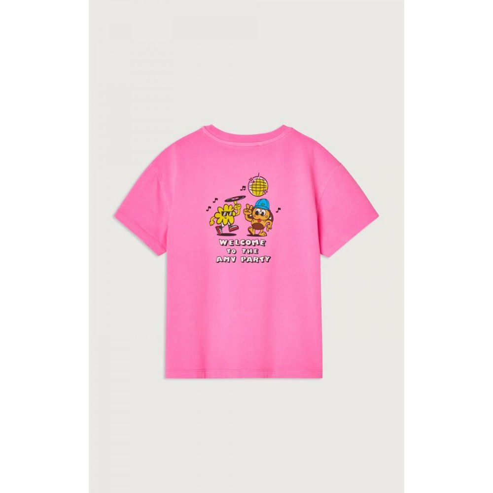 AMERICAN VINTAGE - T-SHIRT DROIT MC COL ROND IMPRIME ROSE FLUO 7+