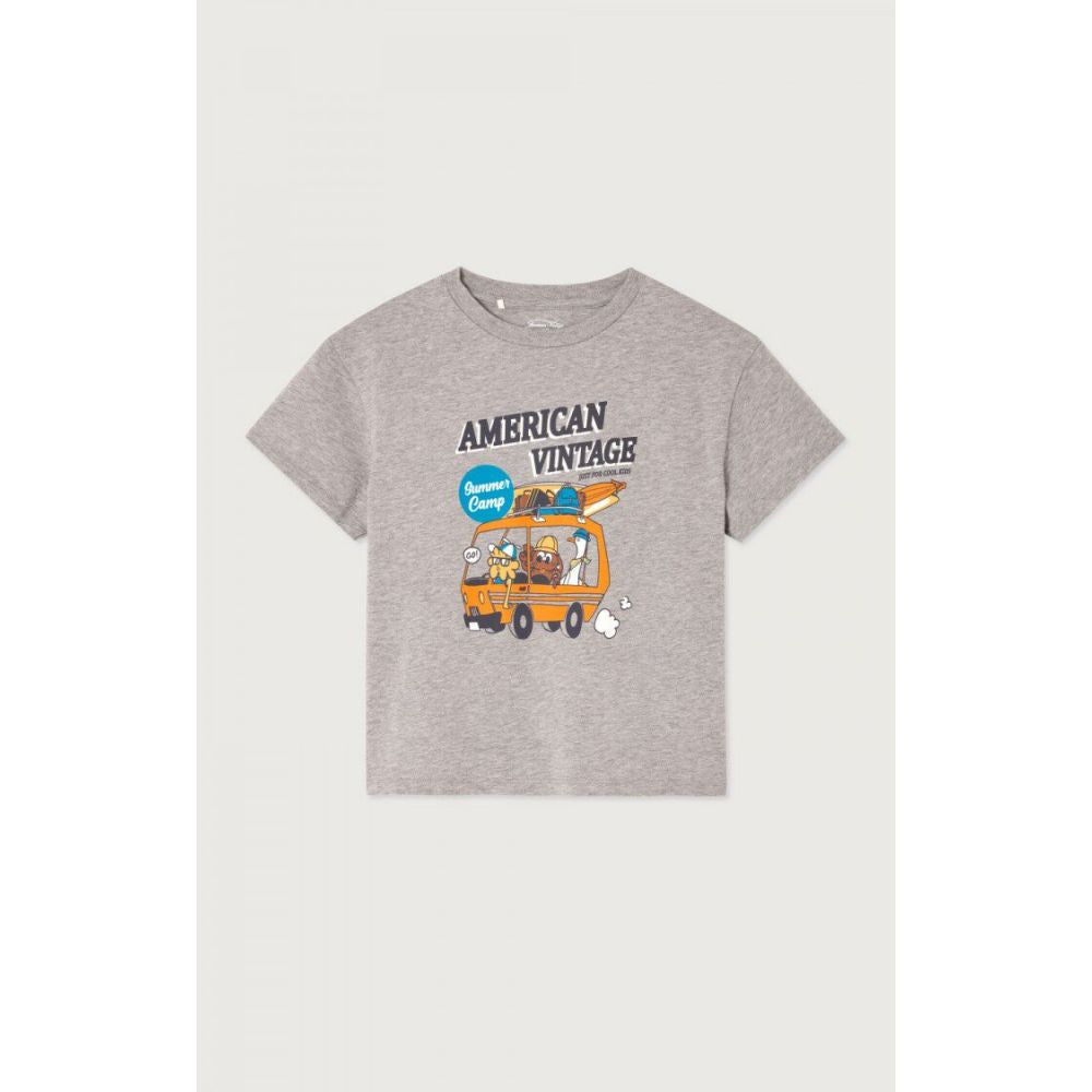 T-SHIRT DROIT MC COL ROND IMPRIME GRIS CHINE 7+