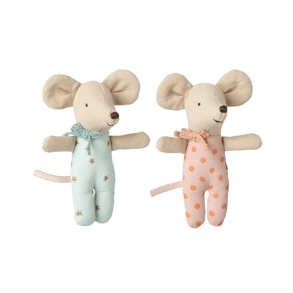 JUMEAUX BEBES SOURIS ET LEUR BOITE ASSORTIE