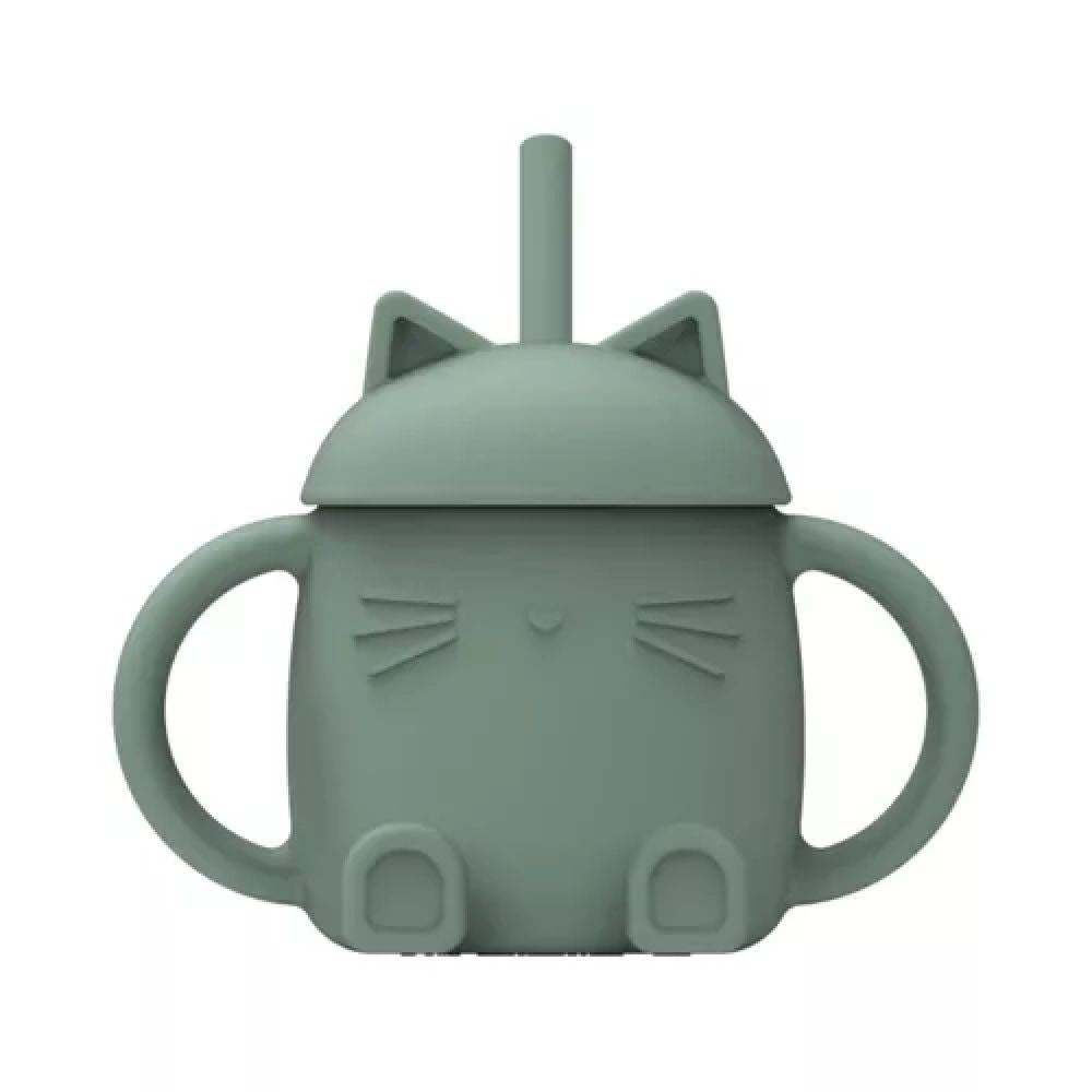 CHOO - TASSE AVEC PAILLE EN SILICONE CHATTY KAKI