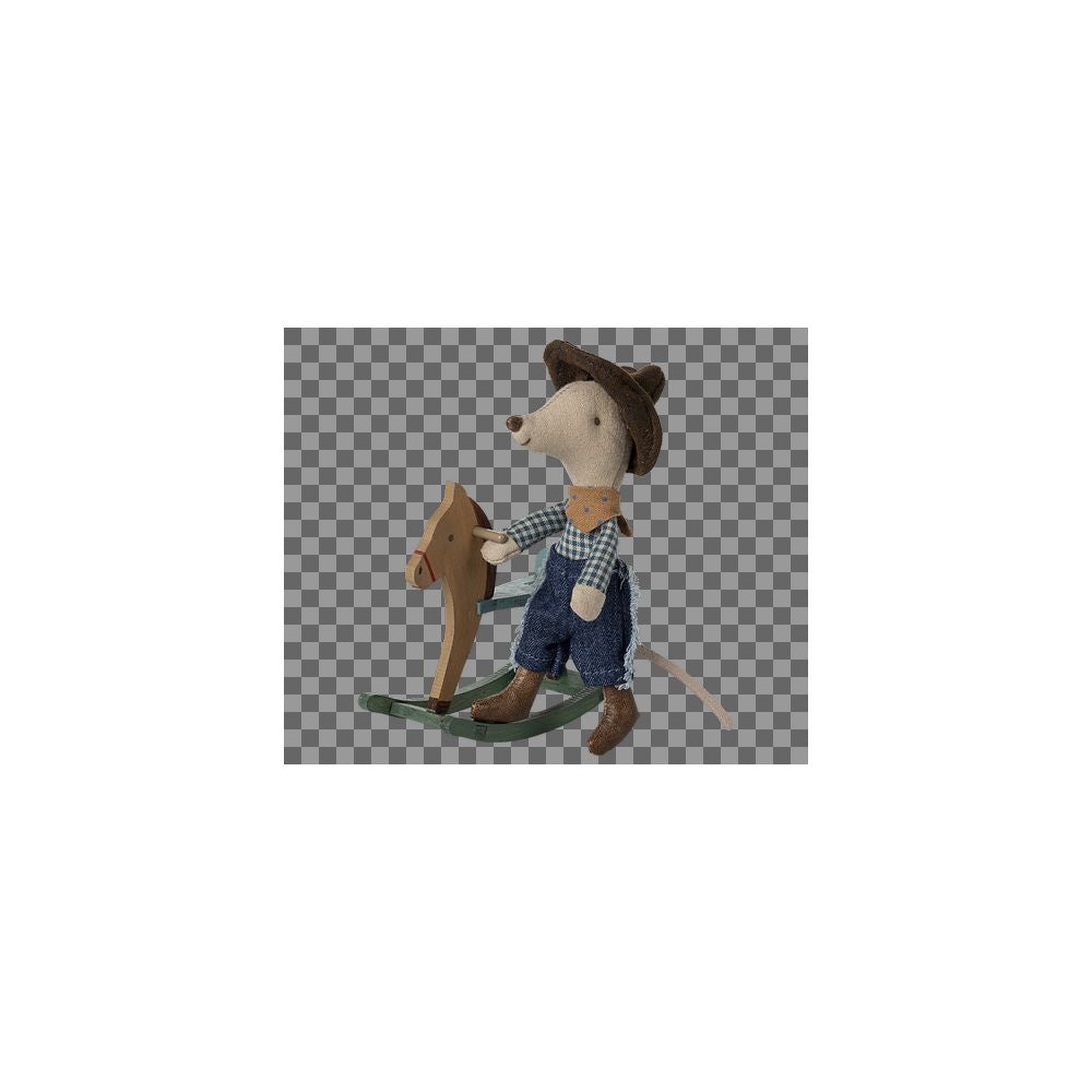 SOURIS COW-BOY SUR SON CHEVAL A BASCULE PETIT FRERE