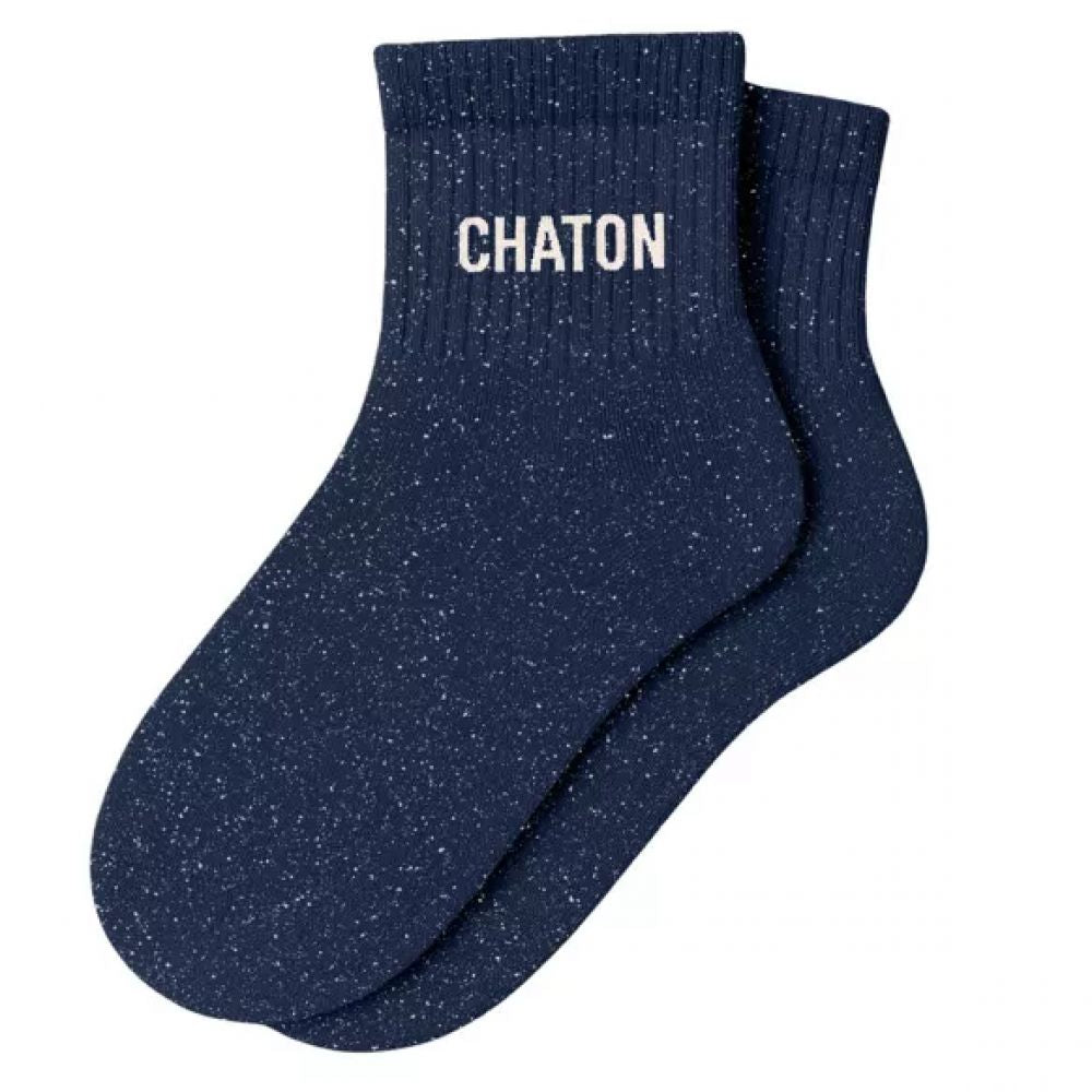 CHAUSSETTES COURTES 'CHATON" A PAILLETTES BLEU MARINE -Woom