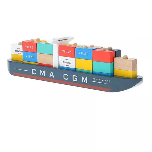 VILAC - BATEAU PORTE CONTENAIRES EN BOIS JULES VERNE CMA-CGM