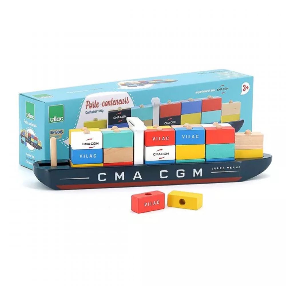 VILAC - BATEAU PORTE CONTENAIRES EN BOIS JULES VERNE CMA-CGM