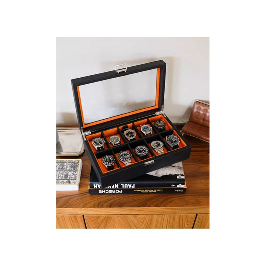 MAISON SCARLETT - BOITE A MONTRES JEAN 10 EMPLACEMENTS NOIR VELOUR ORANGE