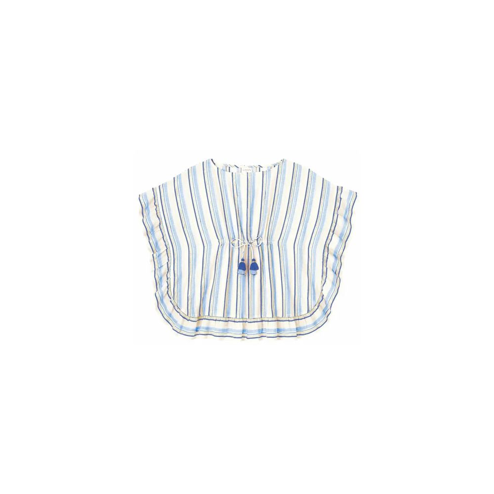 CAFTAN FILLE BAHIA RAYE LUREX BLANC/BLEU/OR -Lison Paris