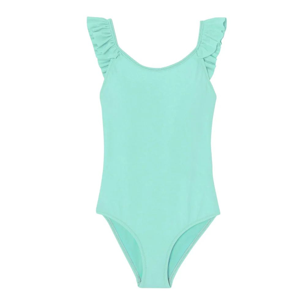 MAILLOT FILLE 1 PIECE BORA BORA A VOLANTS AQUA -Lison Paris