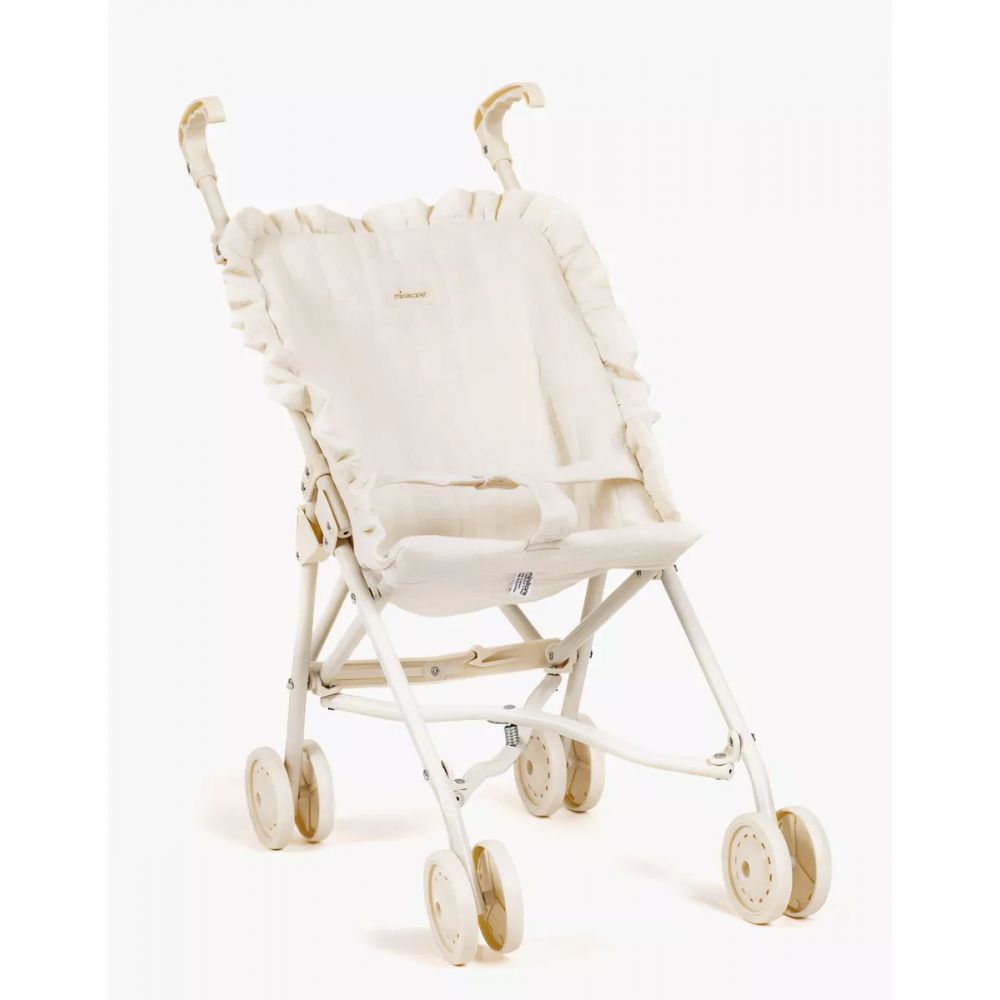 POUSSETTE QUILTEE À VOLANTS EN GAZE DE COTON MASTIC AVEC CHASSIS CREME -Minikane