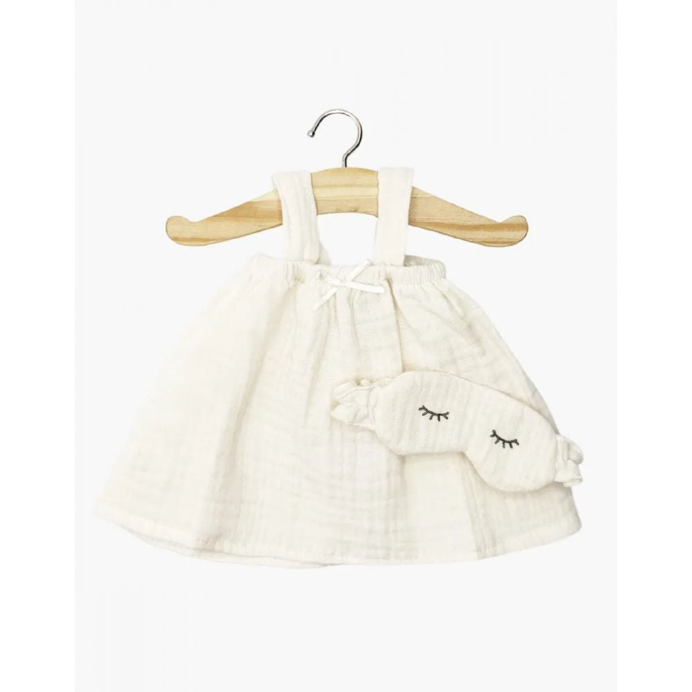 GORDIS - CHEMISE DE NUIT MILA ET SON MASQUE DODO A VOLANTS EN GAZE DE COTON ECRU -Minikane