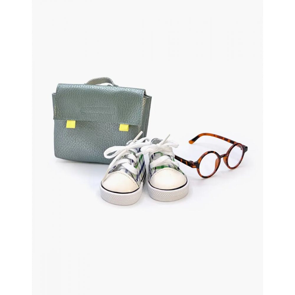 MINI PANCHA - LOT ACCESSOIRES D'éCOLE AVEC CARTABLE VERT -Minikane