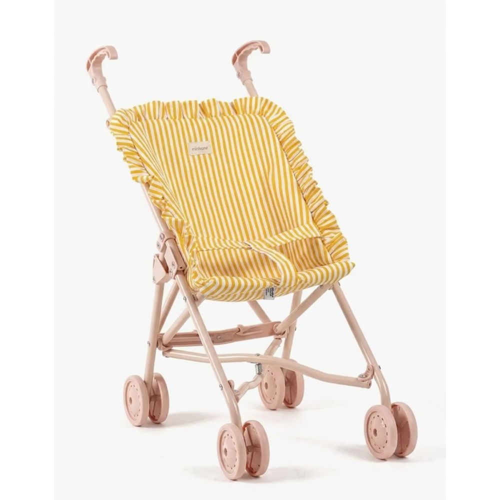 POUSSETTE A VOLANTS RAYE JAUNE SUR CHASSIS NUDE -Minikane