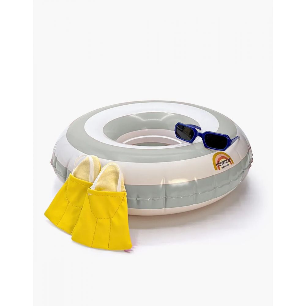 MINI PANCHA - LOT ACCESSOIRES DE PLAGE MINI PANCHAS AVEC BOUEE RAYEE VERT DE GRIS -Minikane