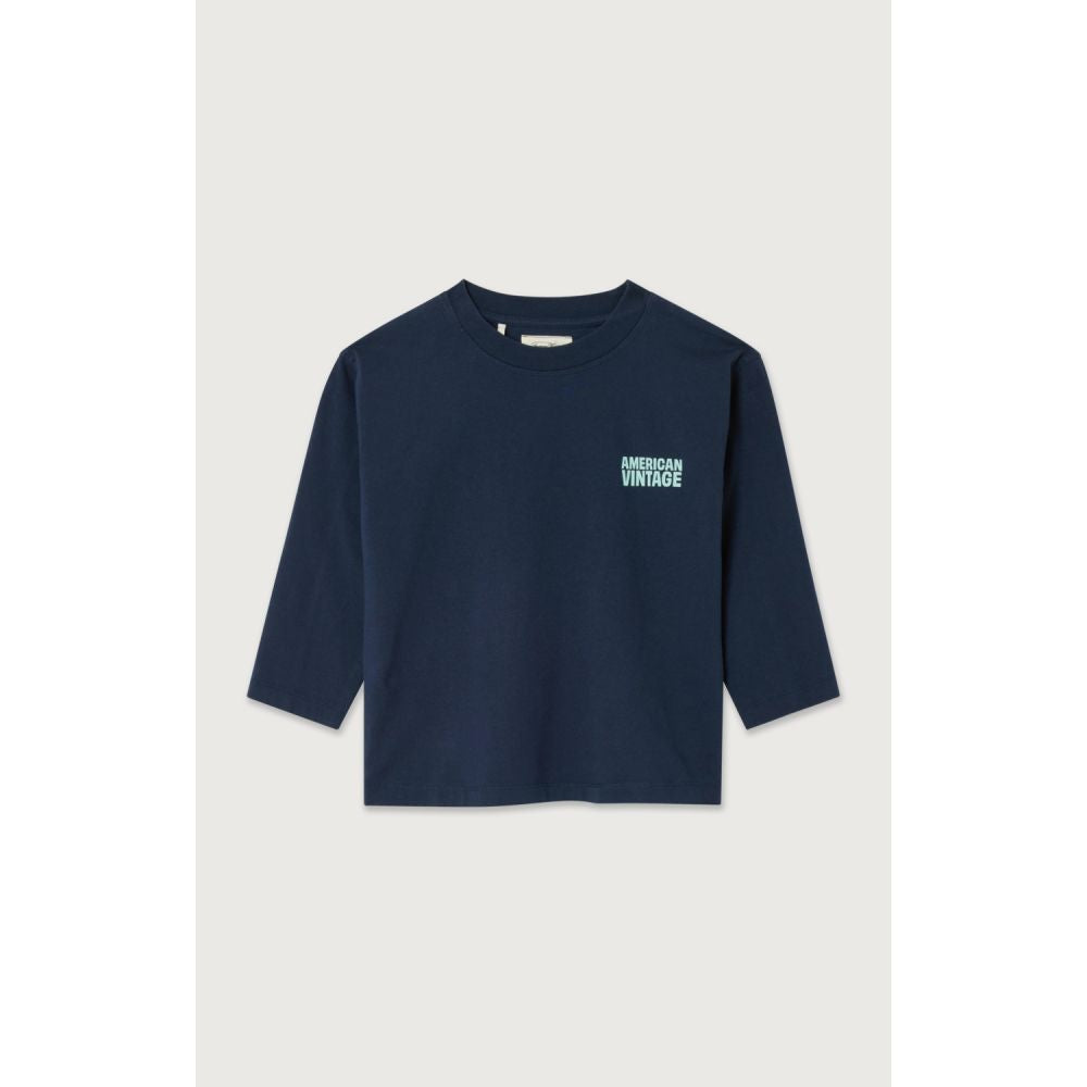 T-SHIRT AMPLE ML COL ROND GIXY - NAVY 3-6 -American Vintage