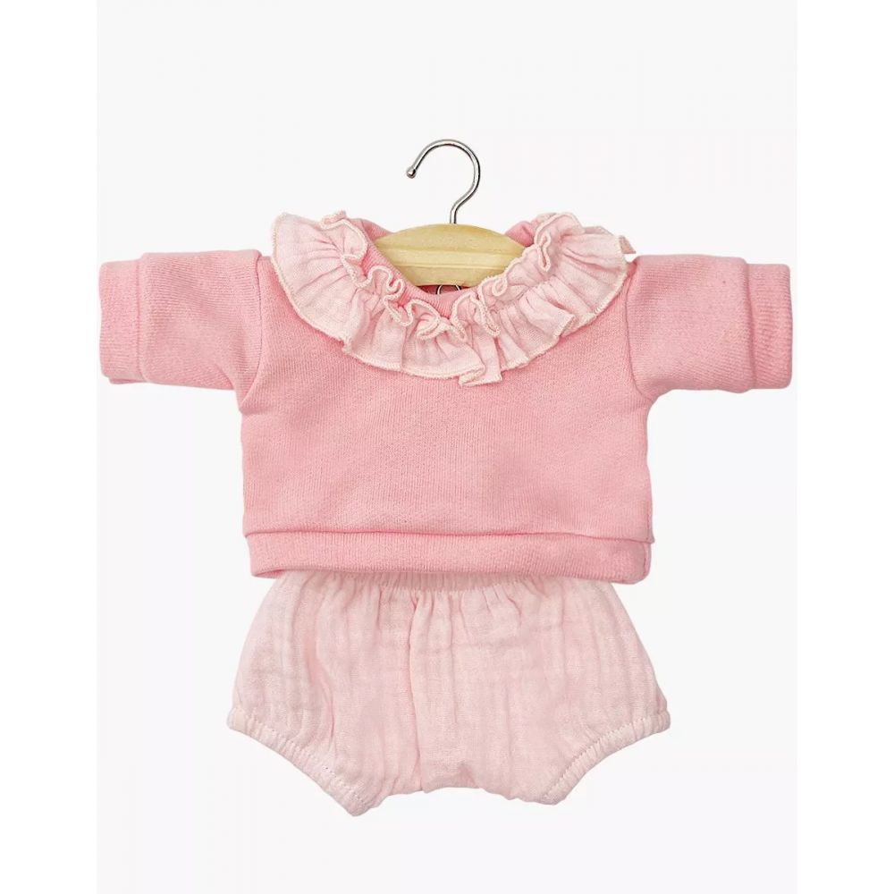ENSEMBLE MARION TOP A COLLERETTE MOLLETON ET BLOOMER FRAISE -Minikane