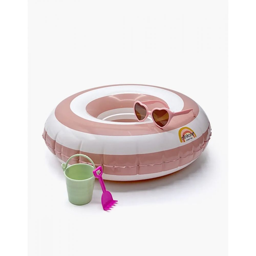 MINI PANCHA - LOT ACCESSOIRES DE PLAGE MINI PANCHAS AVEC BOUEE RAYEE ROSE -Minikane