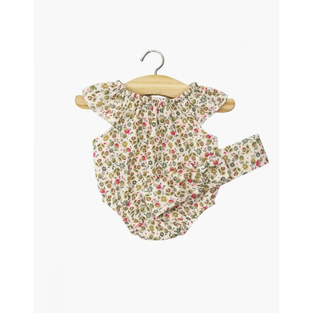 BARBOTEUSE CLARA ET SON HEADBAND EN GAZE DE COTON PETITES FLEURS FUSHIA -Minikane