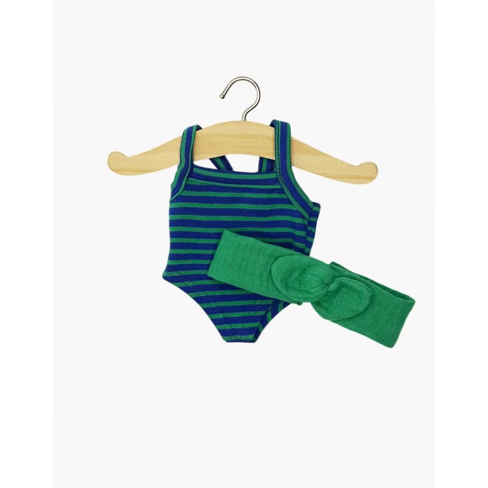 MINI PANCHA - BODY RAYE BLEU/VERT ET SON HEADBAND -Minikane