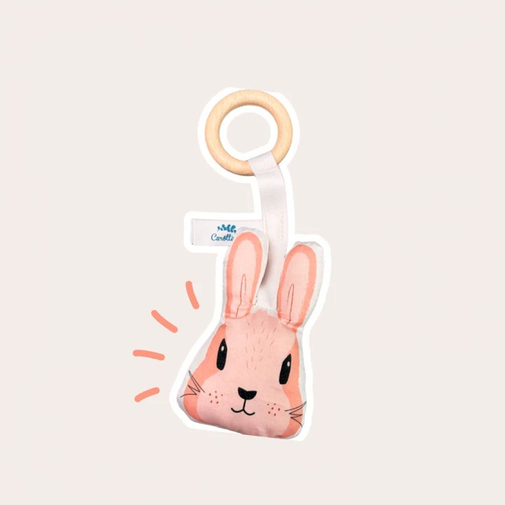ANNEAU DE DENTITION BOIS ET COTON LAPIN ROSE -Carotte & Cie