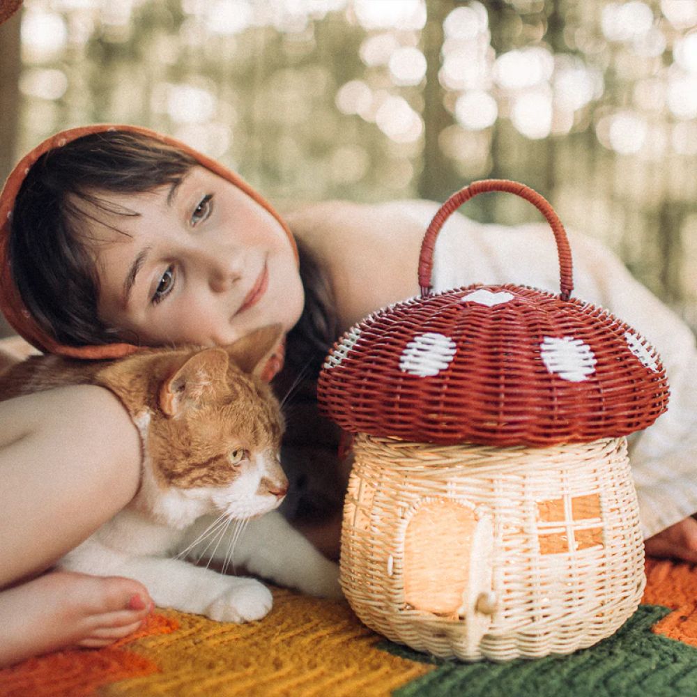 OLLI ELLA - RATTAN MUSHROOM BASKET RED