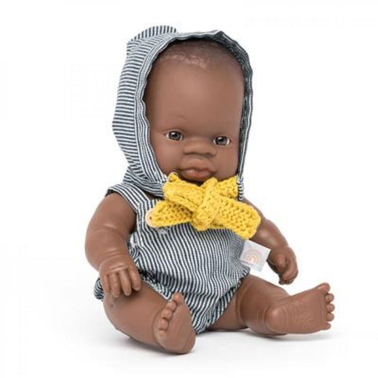 MINILAND - POUPEE BEBE GARCON AFRICAIN HABILLEES 21cm