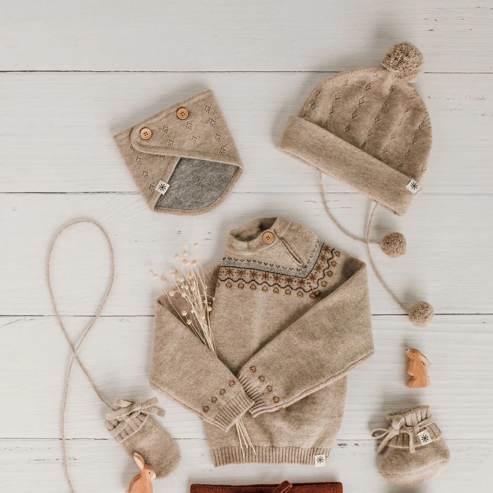 PULL BEBE EN CACHEMIRE - NINO JACQUARD BEIGE -Luno Tricot