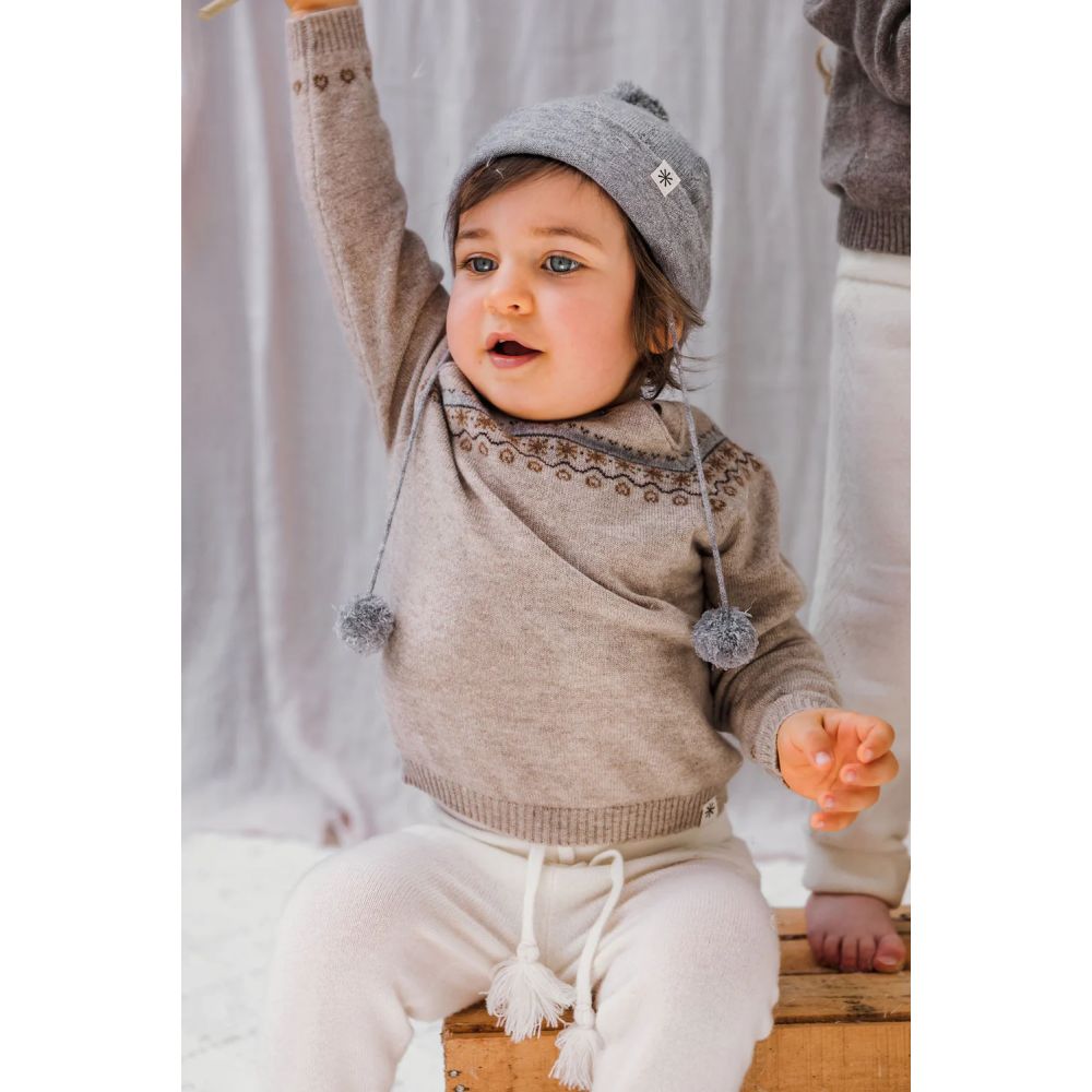 LUNO TRICOT - PULL BEBE EN CACHEMIRE - NINO JACQUARD BEIGE