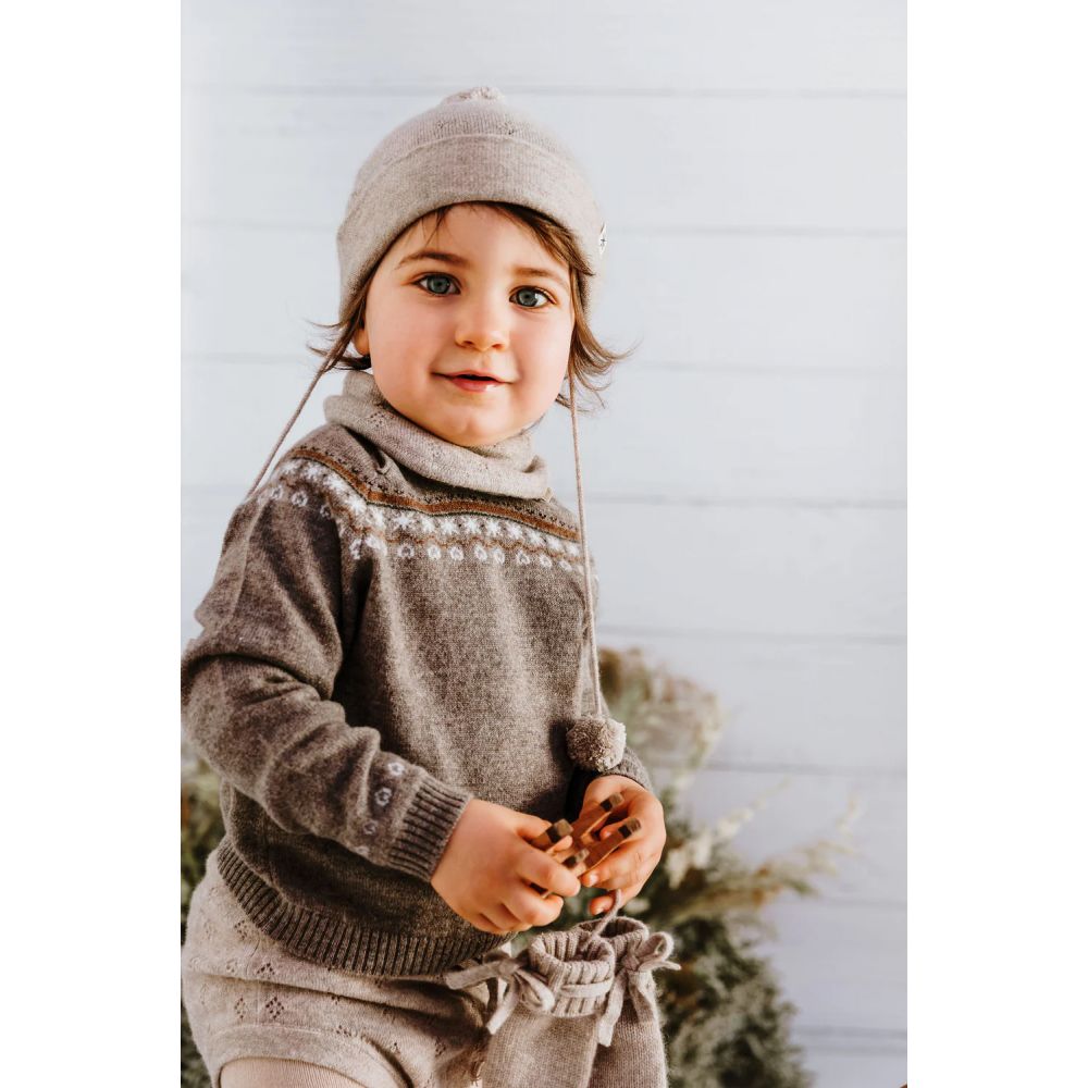 LUNO TRICOT - PULL BEBE EN CACHEMIRE - NINO JACQUARD NOISETTE