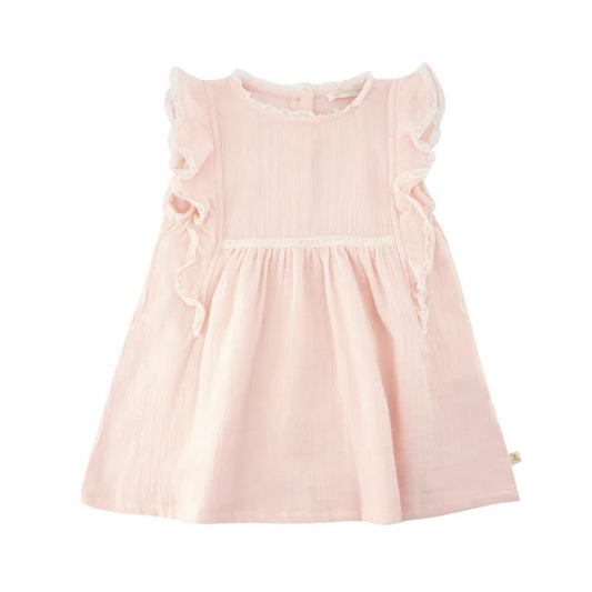 LES ENFANTINES - ROBE CHATON GAZE PETALE DE ROSE BEBE