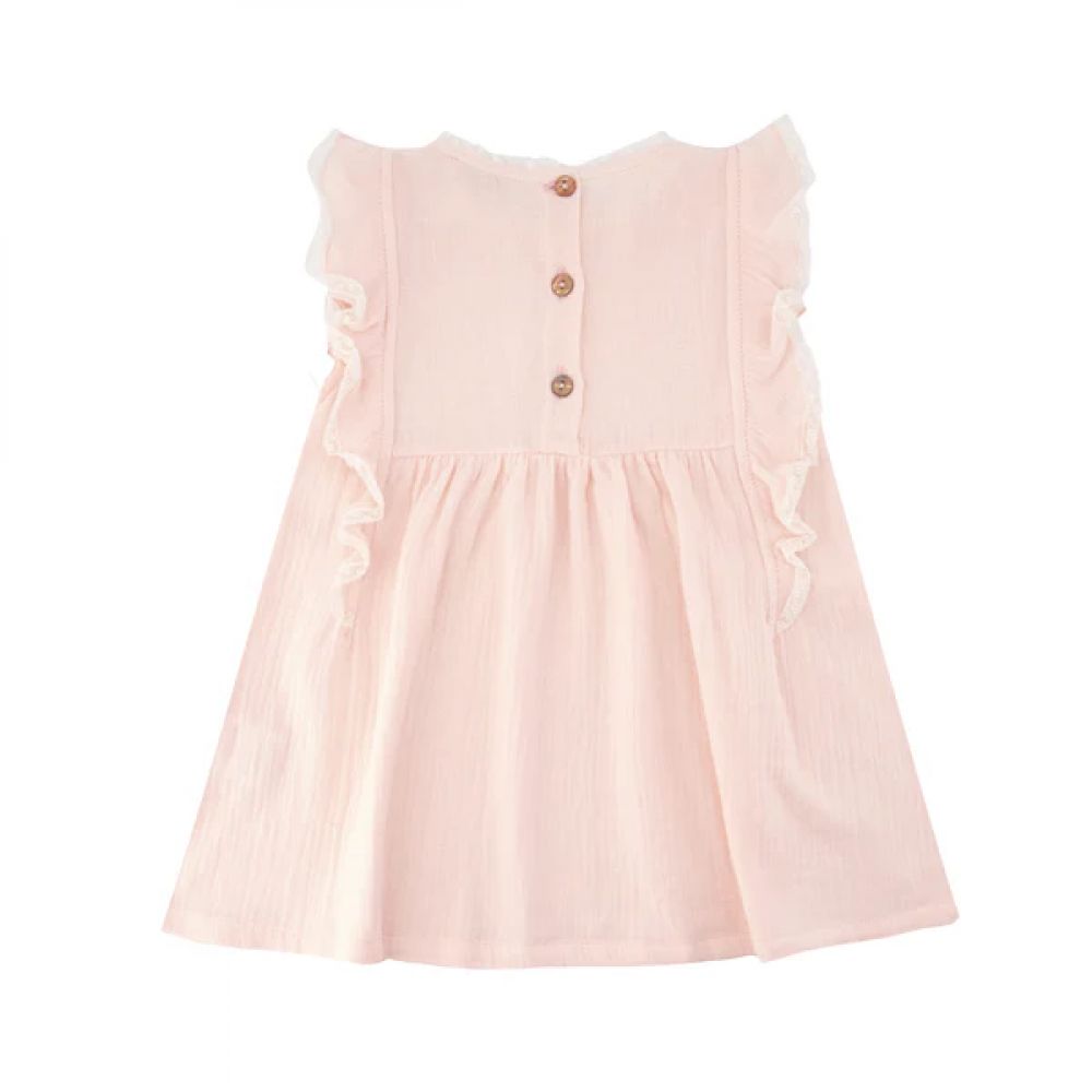 LES ENFANTINES - ROBE CHATON GAZE PETALE DE ROSE BEBE