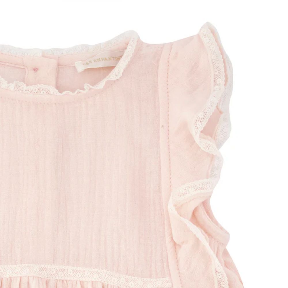 LES ENFANTINES - ROBE CHATON GAZE PETALE DE ROSE BEBE