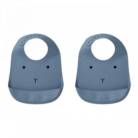 LIEWOOD - TILDA SILICONE BIB 2-PACK - RABBIT BLUE WAVE