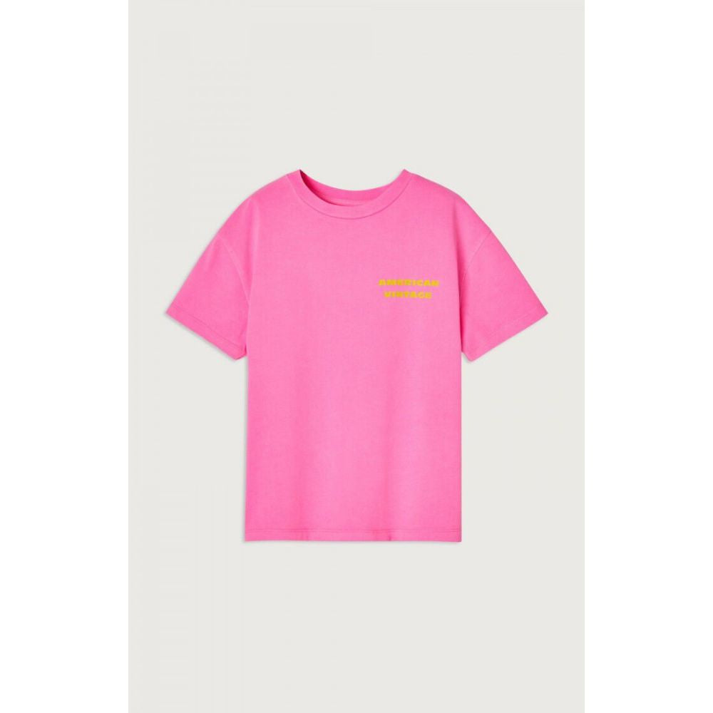 AMERICAN VINTAGE - T-SHIRT DROIT MC COL ROND IMPRIME ROSE FLUO 3-6