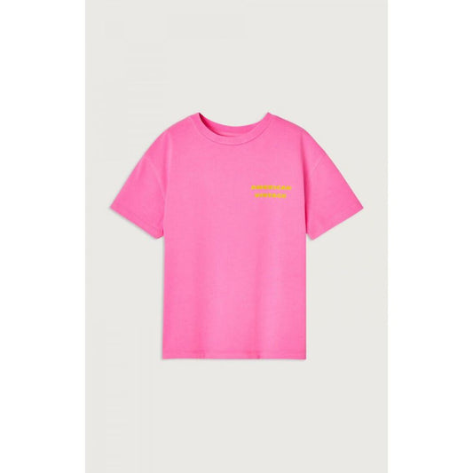 AMERICAN VINTAGE - T-SHIRT DROIT MC COL ROND IMPRIME ROSE FLUO 7+
