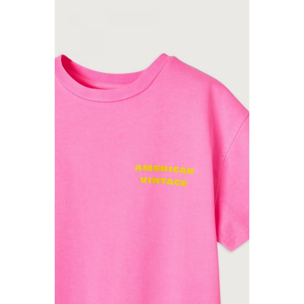 AMERICAN VINTAGE - T-SHIRT DROIT MC COL ROND IMPRIME ROSE FLUO 7+