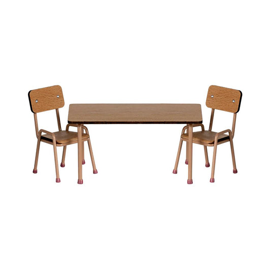 MAILEG - ENSEMBLE TABLE ET CHAISES SOURIS - POUDRE FONCE