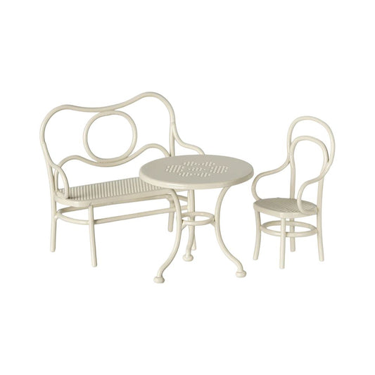 MAILEG - TABLE, BANC ET CHAISE BLANC SOURIS