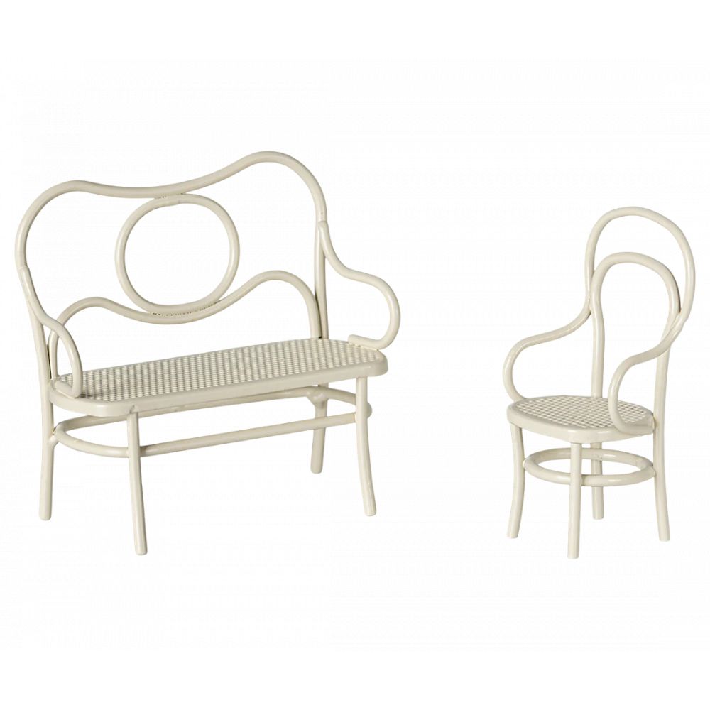 TABLE, BANC ET CHAISE BLANC SOURIS -Maileg