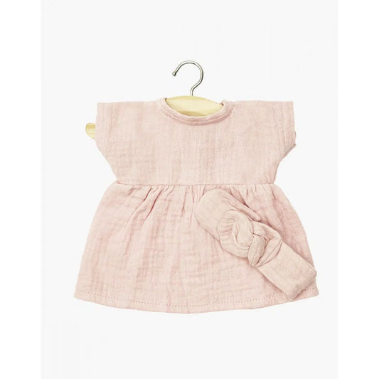 MINIKANE - BABIES - ROBE FAUSTINE ET SON HEADBAND EN GAZE DE COTON PETALE AVEC POCHON