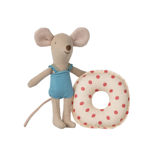 SOURIS A LA PLAGE - SOURIS PETITE SOEUR A POIS ROUGE ET SA BOUEE
