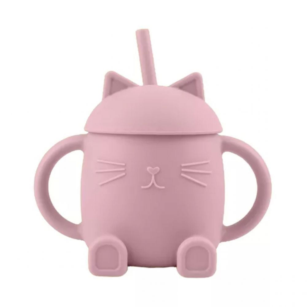 CHOO - TASSE AVEC PAILLE EN SILICONE CHATTY ROSE FONCE