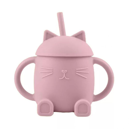 CHOO - TASSE AVEC PAILLE EN SILICONE CHATTY ROSE FONCE