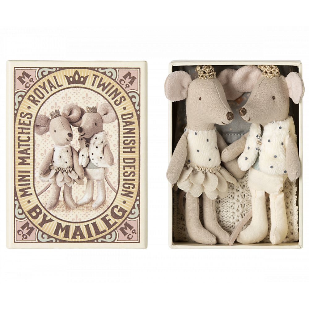 JUMEAUX ROYAUX SOURIS - PETITE SOEUR ET FRERE DANS LEUR BOITE ASSORTIE -Maileg
