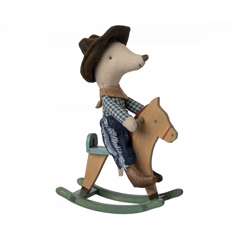 SOURIS COW-BOY SUR SON CHEVAL A BASCULE PETIT FRERE -Maileg