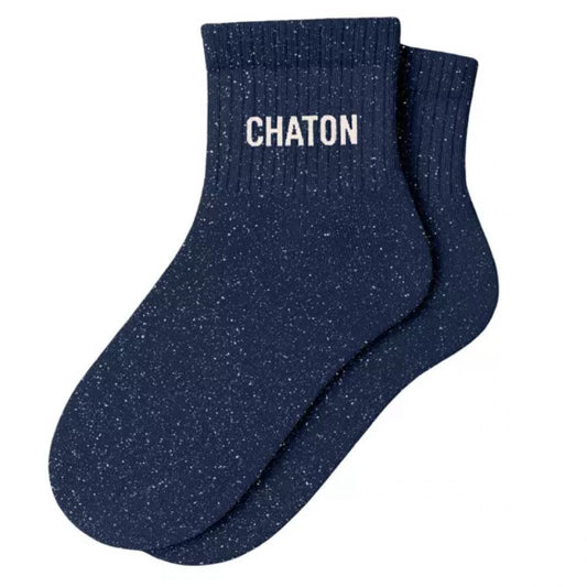 CHAUSSETTES  COURTES 'CHATON" A PAILLETTES BLEU MARINE -Woom