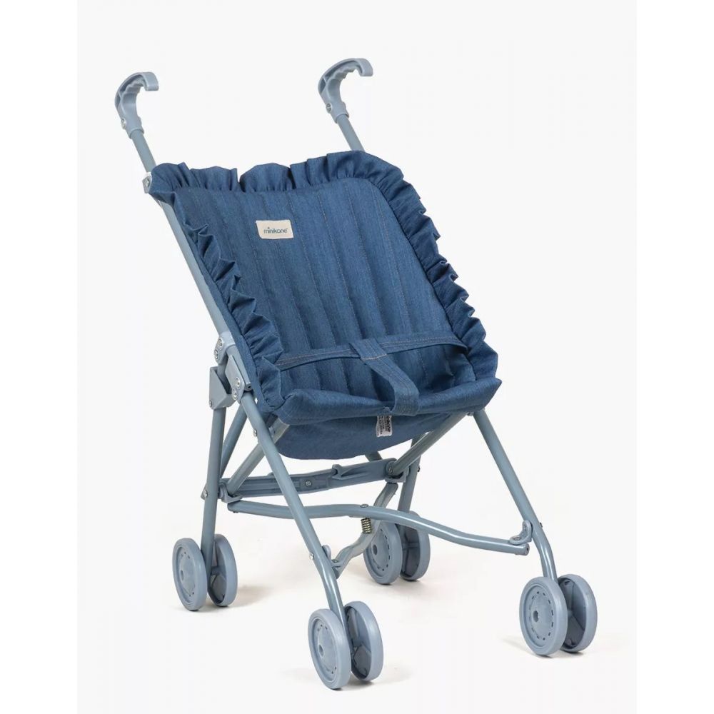 MINIKANE - POUSSETTE QUILTEE A VOLANTS JEAN DENIM