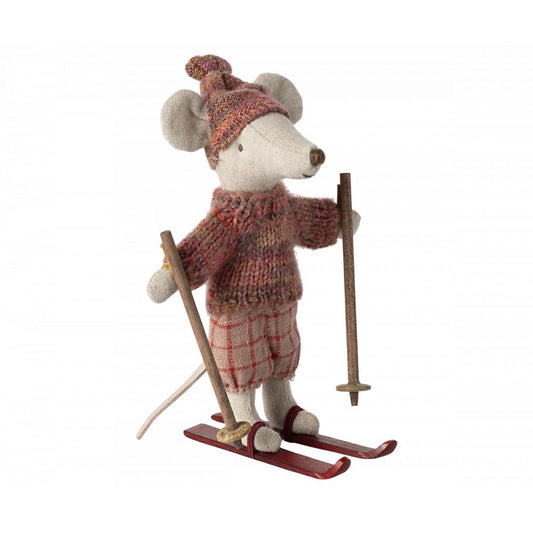 SOURIS EN HIVER SUR SES SKIS, GRAND SOEUR - ROSE -Maileg