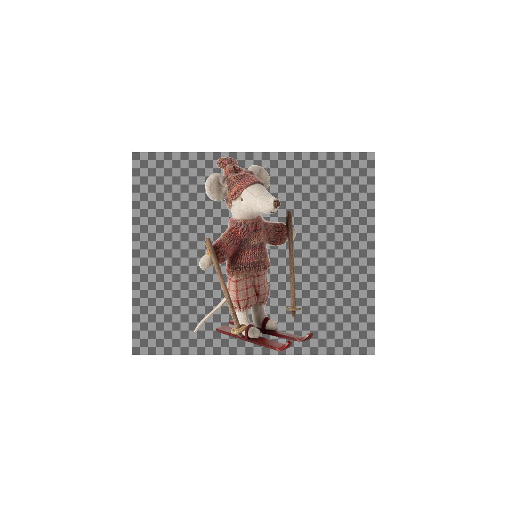 MAILEG - SOURIS EN HIVER SUR SES SKIS, GRAND SOEUR - ROSE